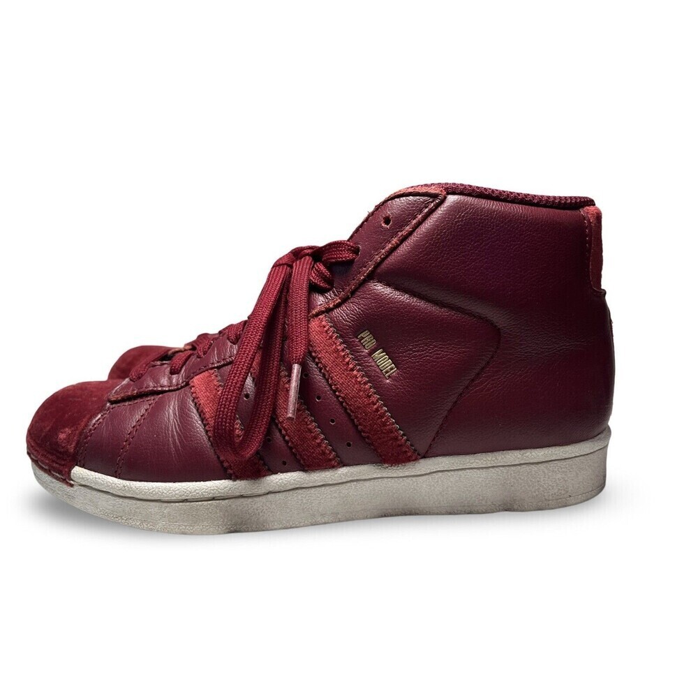 Youth Size 4 Burgundy High Top Adidas Superstar Suede - Picture 5 of 10